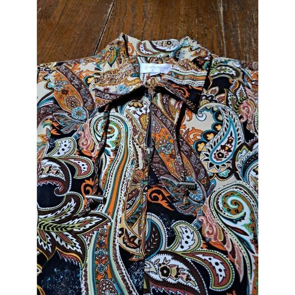 Medium Erin Jordon Paisley Floral Full Zip Blazer Jacket 3/4 Ruffle Sleeve - Picture 4 of 6